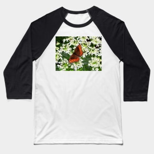 Orange Butterfly on white Lace Flowers Baseball T-Shirt